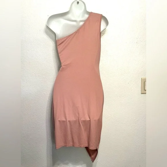PRETTYGARDEN Women's Ruched Bodycon Pink Dress One Shoulder Sleeveless Small - Picture 3 of 8